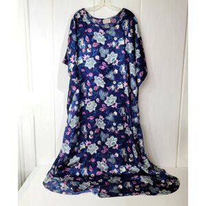 California Dynasty Blue Satin Floral Caftan Loungewear